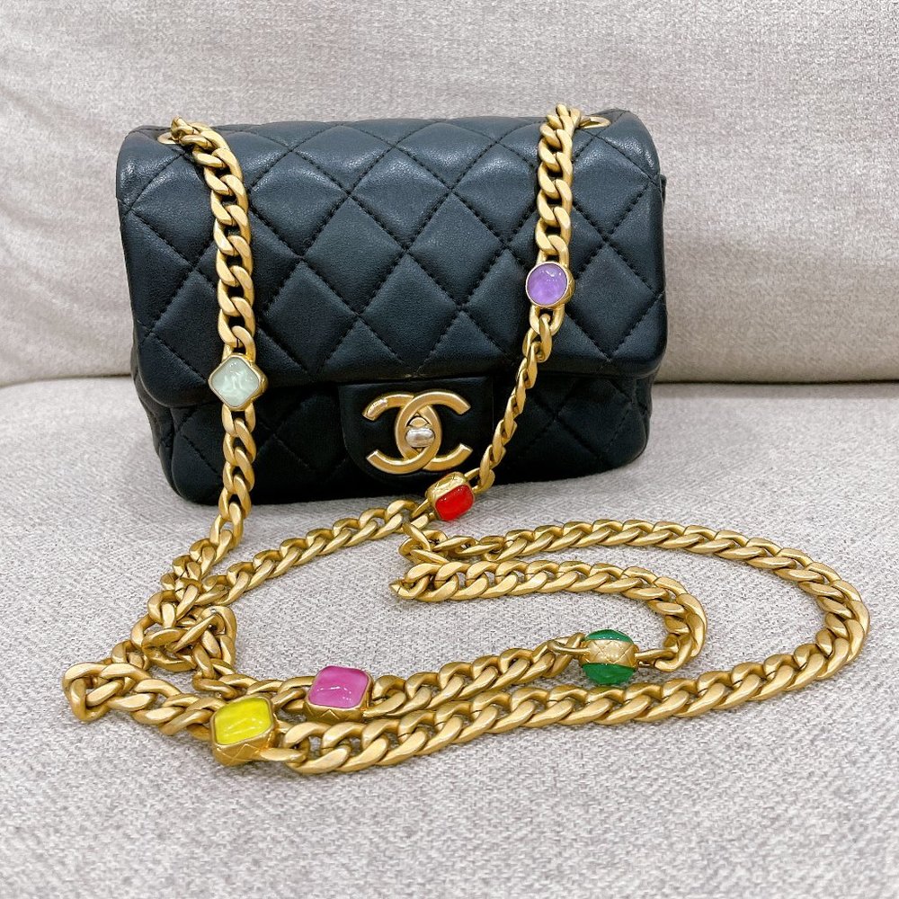 90% NEW CHANEL BLACK LAMB LEATHER SQUARE BAG